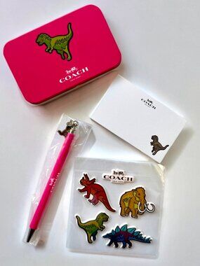 Coach Pink Rexy Dinosaur Card, Pen, Tin Set